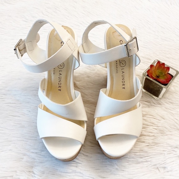 Chinese Laundry | White Leather Platform Wedge Strap Sandals heels women’s 7 - Picture 3 of 7